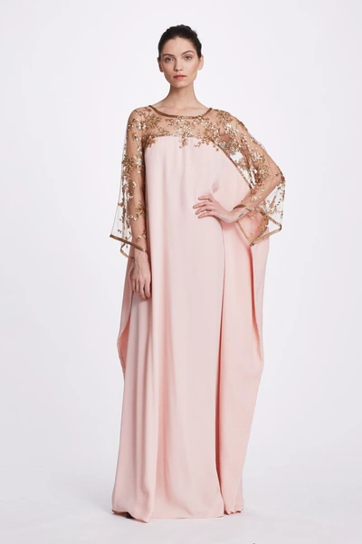 Marchesa Fall 2019  Couture Illusion Tulle Long Sleeve Caftan In Blush