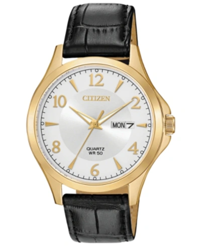 Citizen Men's Quartz Brown Leather Strap Watch 41mm In Black / Gold Tone / Silver