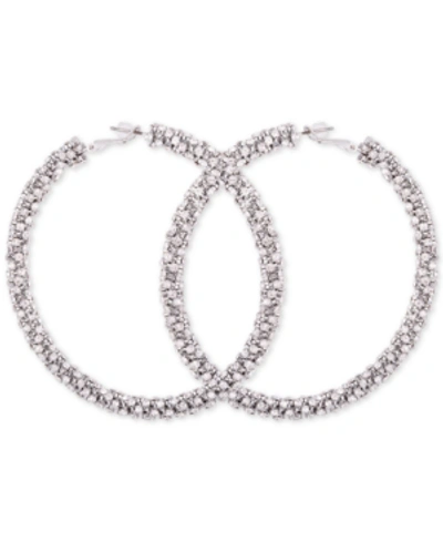 Guess Crystal Pave Large Hoop Earrings In Silver