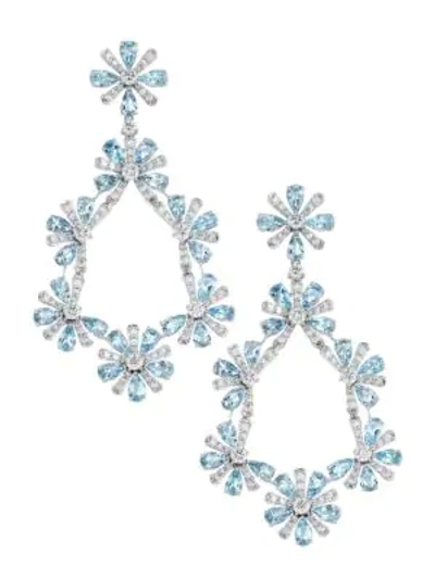 Hueb Botanica 18k White Gold, Diamond & Aquamarine Teardrop Earrings