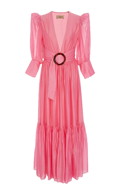 Adriana Degreas Voluminous Sleeves And Hoop Maxi Dress In Pink