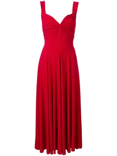 Norma Kamali Sleeveless Flared Twist Midi Dress In Red