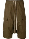 Rick Owens Drop Crotch Shorts In Green