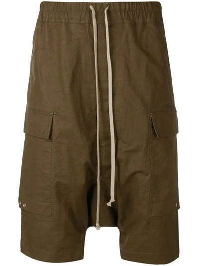 Rick Owens Drop Crotch Shorts In Green