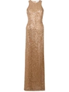 Galvan Sequined Racerback Column Gown, Medium Brown In Copper