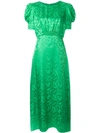 Saloni Bianca Silk Jacquard Puff Sleeve Midi Sheath Dress In Green