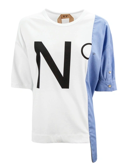 N°21 White And Blue Cotton T-shirt In Rigata