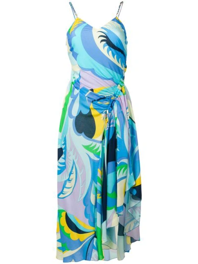 Emilio Pucci Ruched High-low Printed Coverup Dress In Blue