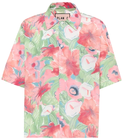 Plan C Watercolour Floral Print Polo Top In Pink
