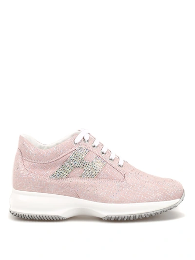 Hogan Interactive Crystal H Shiny Suede Sneakers In Pink