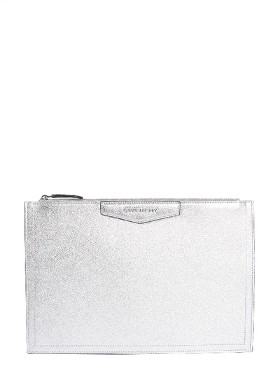 Givenchy Antigona Leather Flat Pouch In Silver