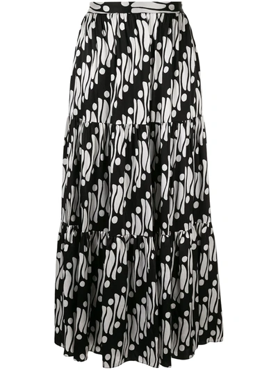 Andrew Gn Printed Silk-blend Satin Skirt In Black/white