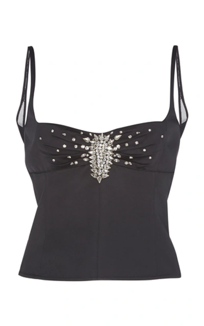 Paco Rabanne Embroidered Satin Tank Top In Black
