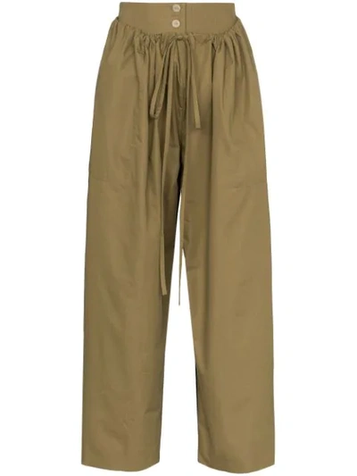 Loewe Gathered Cotton-blend Wide-leg Pants In Green