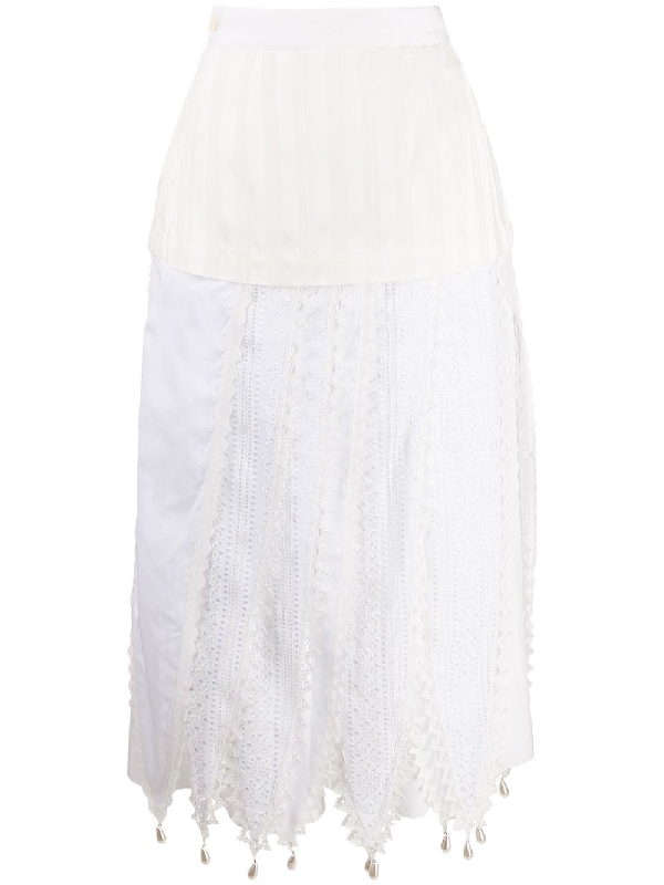 Loewe Pearl-embellished Lace And Cotton Midi Skirt In White | ModeSens