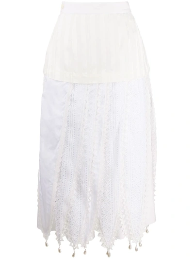 Loewe Pearl-embellished Lace And Cotton Midi Skirt In White