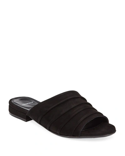 Aquatalia Tiana Ruched Suede Slide Sandals In Black