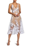 Dress The Population Audrey Embroidered Fit & Flare Dress In Off White