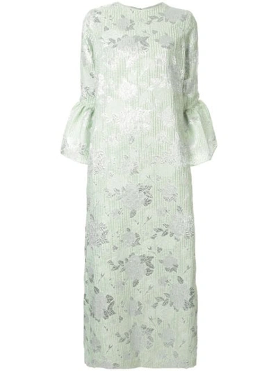 Bambah Camelia Floral Embossed Dress In Green