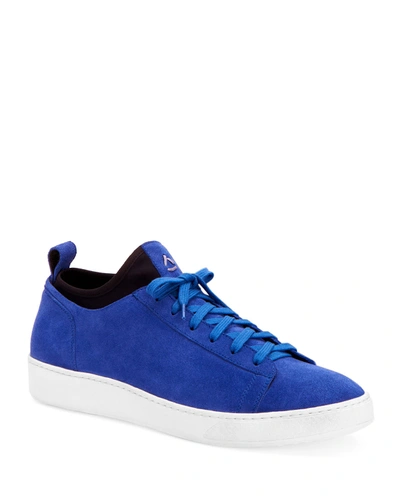 Aquatalia Men's Suede Low-top Sock Sneakers In Electric Blue