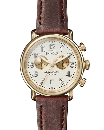 Shinola Men's 41mm Runwell Chronograph Watch, Brown/white