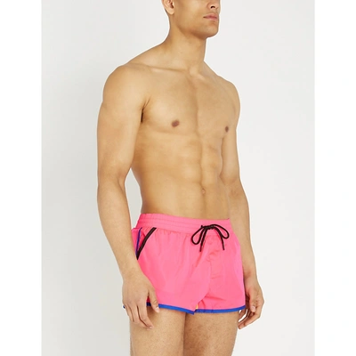 Versace Contrast-trim Logo-patch High-rise Shell Swim Shorts In Pink