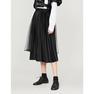 Noir Kei Ninomiya High-waist Asymmetric Pleated Satin Midi Skirt In Black |  ModeSens