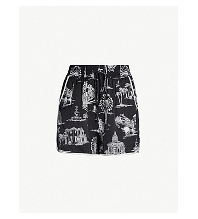 Maje Scenic-print Drawstring-waist Woven Shorts In Black