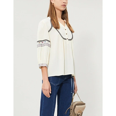 Ba&sh Plume Embroidered-trim Crepe Top In Off White