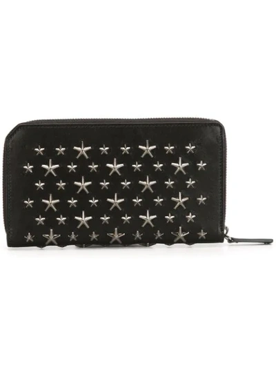 Jimmy Choo Carnaby Black Biker Leather Travel Wallet With Stars