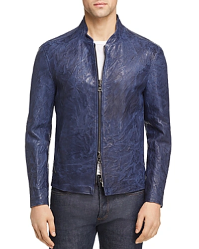 John Varvatos Burnished Leather Moto Jacket In Ink Blue