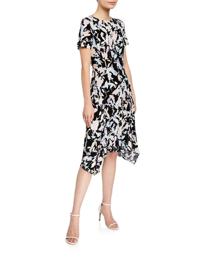Dkny Donna Karan New York Floral-printed Handkerchief-hem Dress In Black/blush Multi