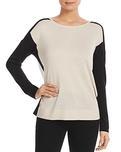 Dkny Donna Karan New York Color-block Knit Top In Oatmeal Combo