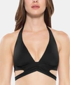 Becca Solid Color-code Split-band Halter Bikini Top Women's Swimsuit In Black