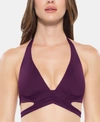 Becca Solid Color-code Split-band Halter Bikini Top Women's Swimsuit In Merlot