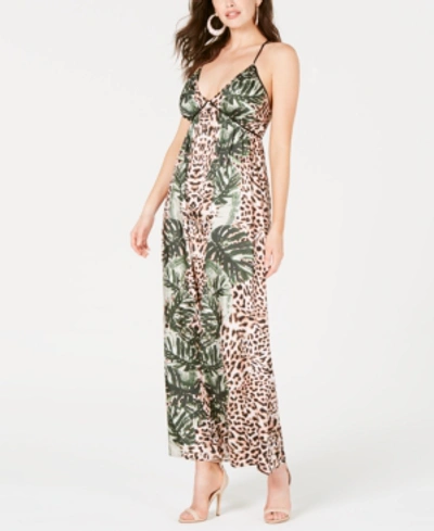 Guess Paula Mixed print Maxi Dress In Palm And Leopard Print ModeSens