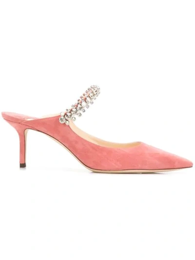 Jimmy Choo Pink Bing 65 Crystal Strap Suede Leather Pumps