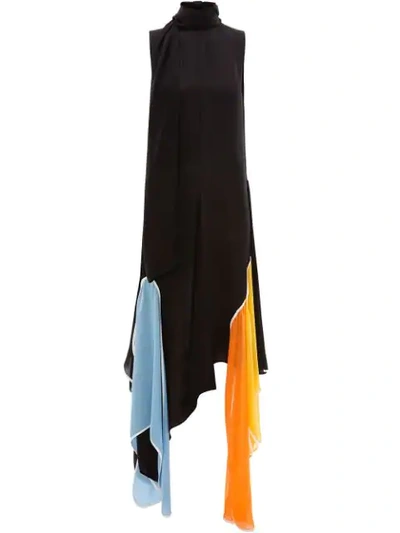 Jw Anderson Silk Petal Asymmetric Shift Dress In Black