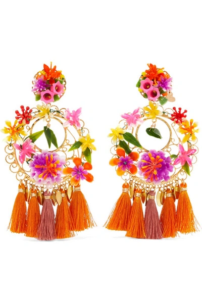 Mercedes Salazar Tasseled Gold-plated And Resin Clip Earrings In Pink