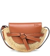 Loewe Gate Mini Leather And Woven Raffia Shoulder Bag In Tan
