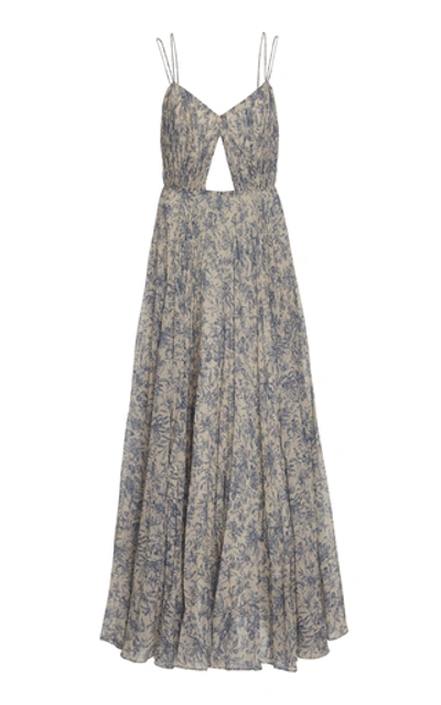 Amur Lucy Pleated Cutout Chiffon Maxi Dress In Grey