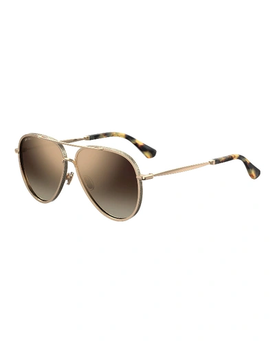 Jimmy Choo Trinys Glittered Aviator Sunglasses In Gold