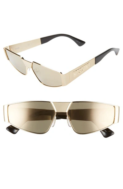 Moschino Mirrored Metal Shield Sunglasses W/ Logo Arms In Rose Gold