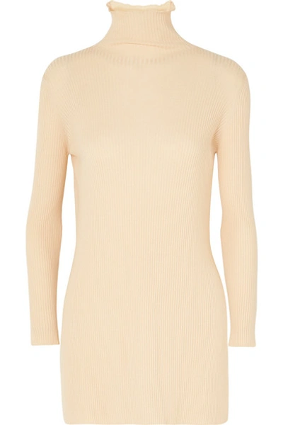 Arje Ribbed Wool Turtleneck Jumper In Cream