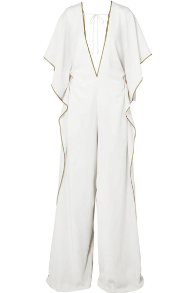 Roland Mouret Auclair Embroidered Wool-crepe Jumpsuit In White