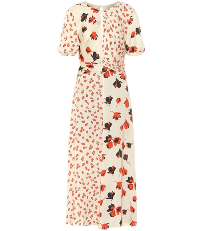 Self-portrait Paneled Floral-print Satin-jacquard Midi Dress In Cream