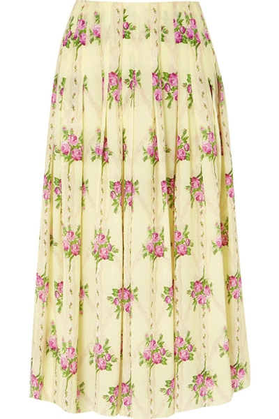 Emilia Wickstead Pleated Floral-print Silk Crepe De Chine Midi Skirt In Yellow