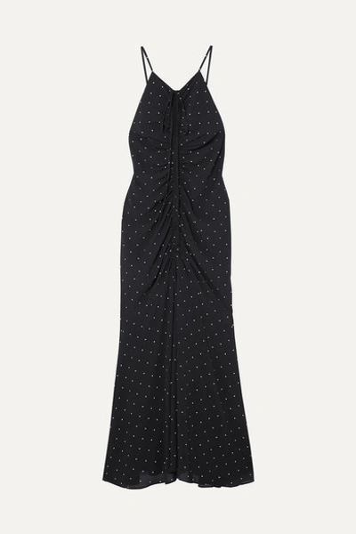 Alice Mccall Oscar Ruched Polka-dot Chiffon Midi Dress In Black