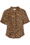 Nanushka Clare Leopard-print Stretch Plissé-jersey Shirt In White