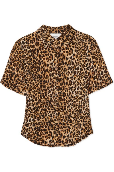 Nanushka Clare Leopard-print Stretch Plissé-jersey Shirt In White